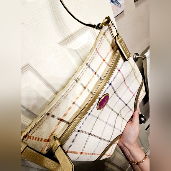 Coach peyton tattersall white gold multicolor crossbody purse shoulderbag - Picture 13 of 13